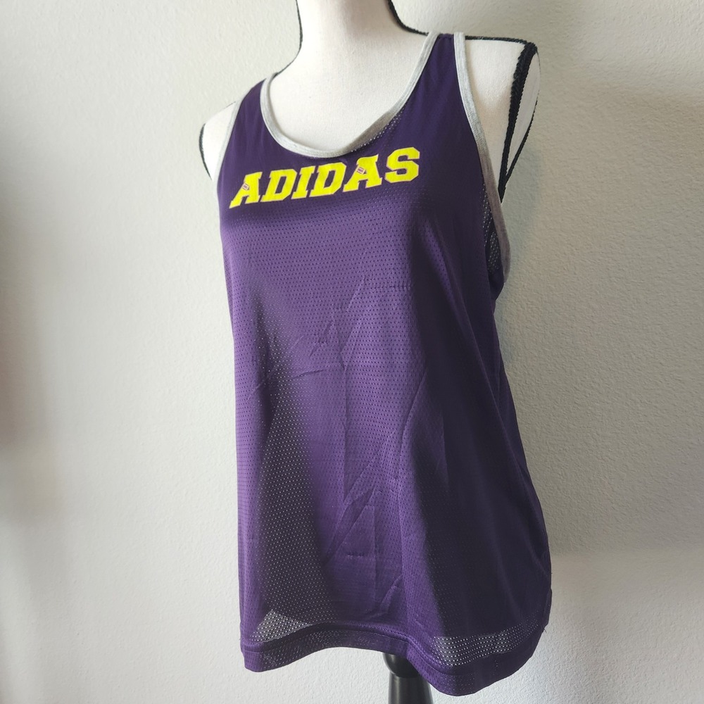 Vintage Y2k Adidas Climate Womens Medium Purple Yellow‎ Mesh Racerback Tank Top